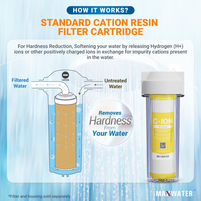 Max Water ماكس ووتر 10" × 2.5" خرطوشة مياة ناعمة من راتنج الكاتيون، متوافقة مع AF-10-3003، WS-10، UDF-10C100E، 155319-43 وجميع أنظمة تصفية المياه المنزلية القياسية 10 بوصة (عبوة 2)  - Image 4